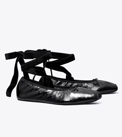 Tory Burch Ankle-Wrap Platta Skor Dam Svarta | CHFSQ-4712