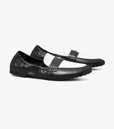 Tory Burch Ballet Loafers Dam Svarta Vita | UILJH-1245