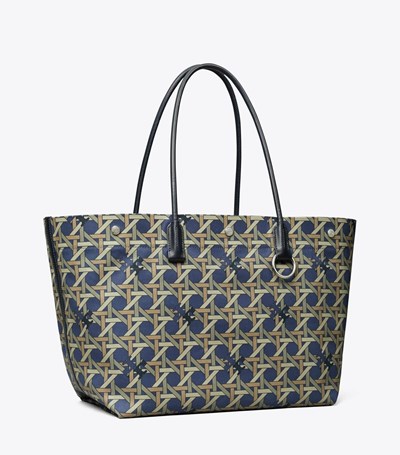 Tory Burch Canvas Basketweave Toteväska Dam Marinblå | ULHAJ-0956