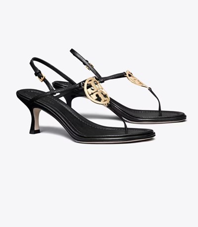 Tory Burch Capri Miller Low Heel Sandal Heels Sandaler Dam Svarta | TRDVB-8973