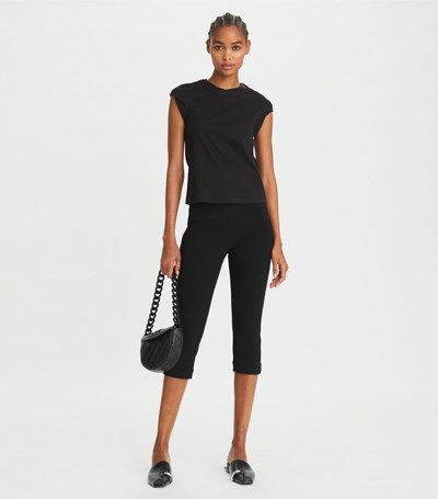 Tory Burch Crepe Cropped Byxor Dam Svarta | PJNRI-1653