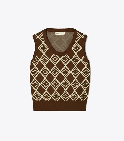 Tory Burch Diamond Jacquard Väst Dam Choklad | DBPUR-2569