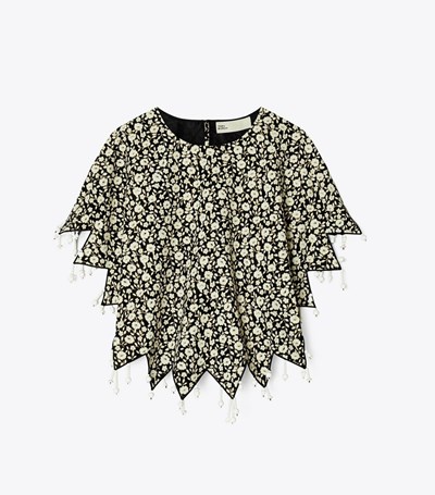 Tory Burch Ditsy Floral Silk Taffeta Blast Dam Svarta | YWKLA-9186