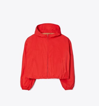 Tory Burch Double-faced Canvas Cropped Jacka Dam Röda | UZHAN-1782