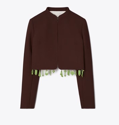 Tory Burch Double-faced Ull Cropped Jacka Dam Choklad | ROLPU-2587