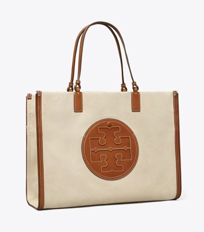 Tory Burch Ella Canvas Handväska Dam Bruna Beige | FCEVT-0632