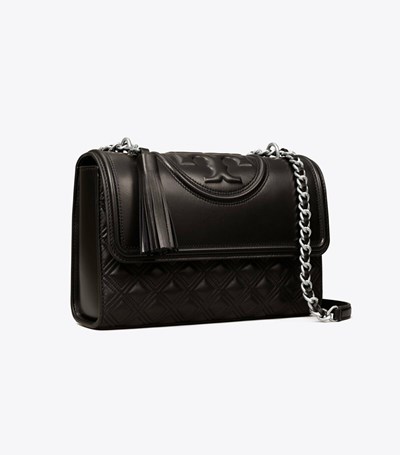 Tory Burch Fleming Convertible Axelväska Dam Svarta Silver | BCDTH-7968