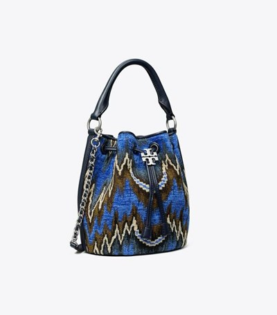 Tory Burch Fleming Soft Flame Stitch Bucket Bag Dam Blå | IDVLC-5079