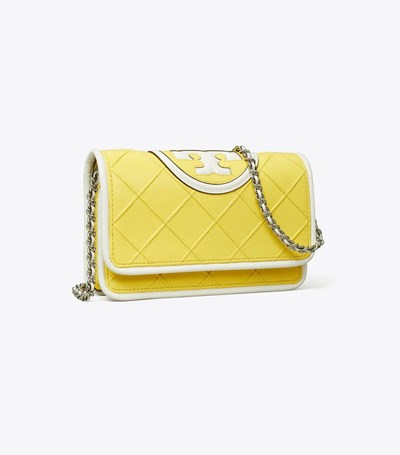 Tory Burch Fleming Soft Lack Border Chain Crossbody Väska Dam Citron | QVKWP-4237
