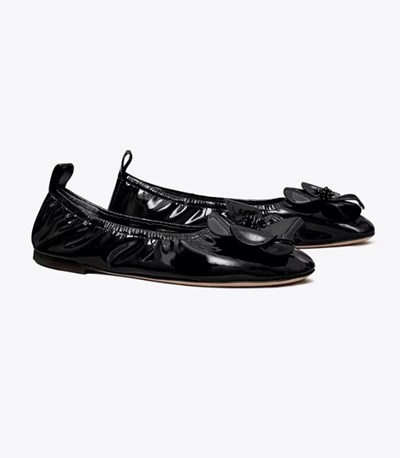 Tory Burch Flower Platta Skor Dam Svarta | MQNAK-7493