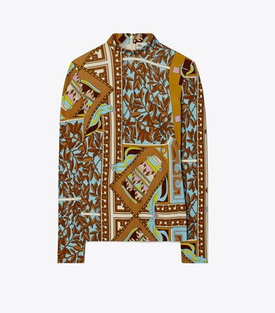 Tory Burch Geometric Garden Mockneck Kjolar Dam Bruna | KUHSI-2176