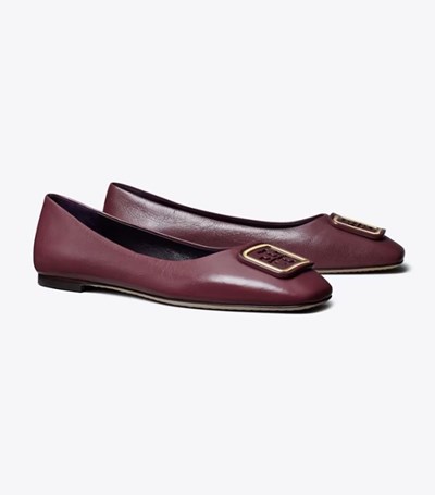 Tory Burch Georgia Platta Skor Dam Vinröda | QHFMC-8904