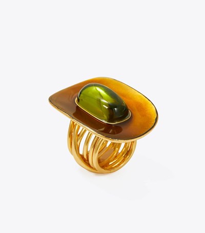 Tory Burch Glass Ringar Dam Guld Ljusgröna | HJRLD-6510