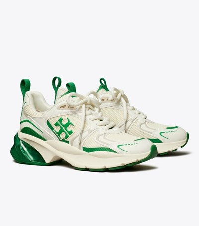 Tory Burch Good Luck Tech Sneakers Dam Vita Gröna | SIRHV-4867