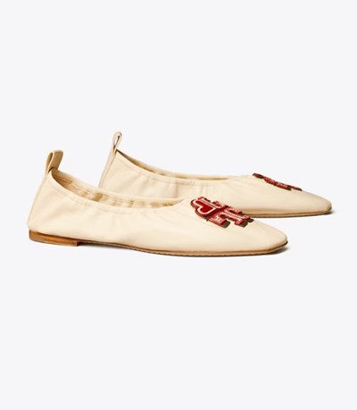 Tory Burch Heart Platta Skor Dam Grädde | BAVWF-5734
