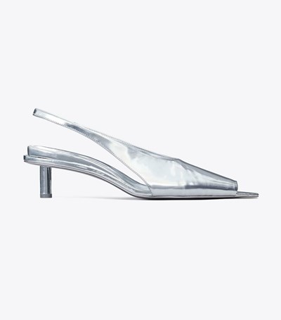 Tory Burch Hidden Peep Tå Slingback Sandaler Dam Silver | ODTJN-6497