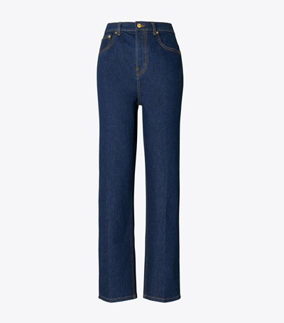 Tory Burch High-rise Hetero Jeans Dam Marinblå | JSNAU-2073