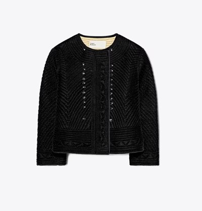 Tory Burch Iridescent Velvet Quiltad Jacka Dam Svarta | EBCMD-0619