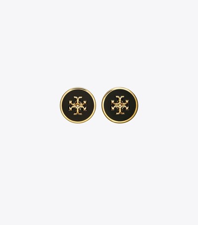 Tory Burch Kira Enamel Circle-stud Örhängen Dam Guld Svarta | AWZYE-6759