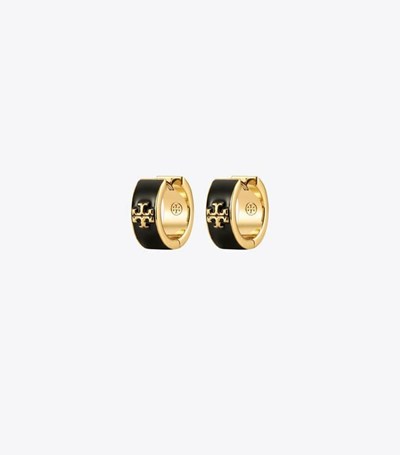 Tory Burch Kira Enamel Hoop Örhängen Dam Guld Svarta | IHRND-8371