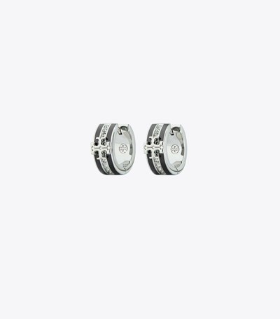 Tory Burch Kira Enamel Huggie Hoop Örhängen Dam Silver Svarta | NLKBS-6492