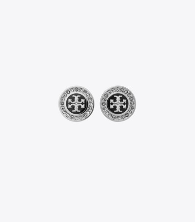 Tory Burch Kira Pavé Enamel Circle-stud Örhängen Dam Svarta Silver | BDHWA-7641