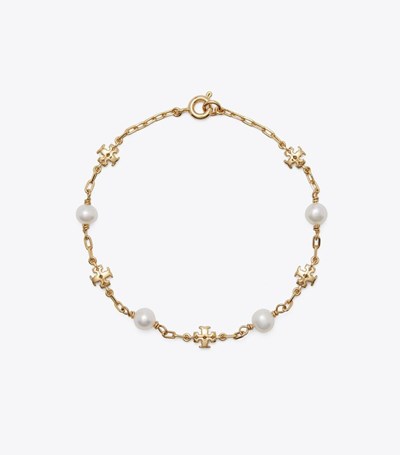 Tory Burch Kira Pearl Chain Armband Dam Guld Vita | UBPKV-2689