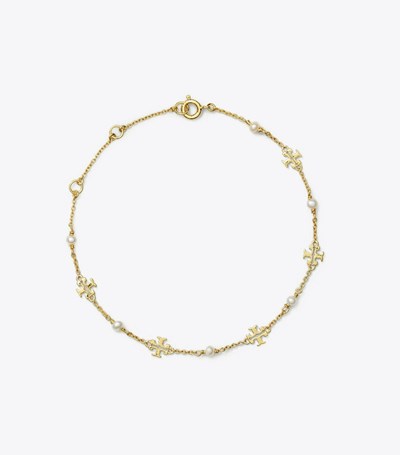 Tory Burch Kira Pearl Delicate Chain Armband Dam Guld | QETUJ-6374