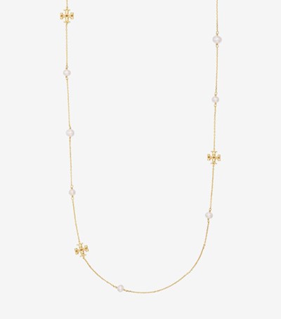 Tory Burch Kira Pearl Delicate Long Halsband Dam Guld | FOGNE-8291