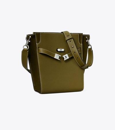 Tory Burch Lee Radziwill Pebbled Double Bucket Bag Dam Olivgröna | ODEJZ-9810