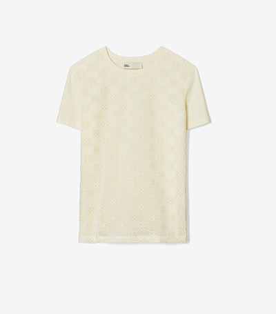 Tory Burch Logo Spets T-shirt Dam Vita | BAIGU-0481