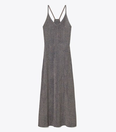 Tory Burch Metallic Stickad Slip Klänning Dam Mörkgrå | QRPIU-4819