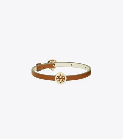 Tory Burch Miller Läder Armband Dam Guld Vita | KVQWB-4021