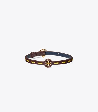 Tory Burch Miller Läder Armband Dam Guld Kungsblått Marinblå | WBDIJ-8936