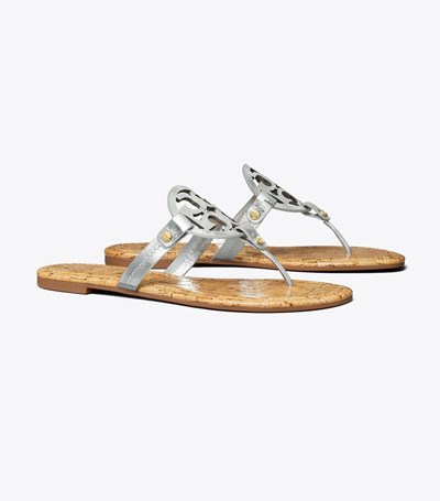 Tory Burch Miller Läder Sandaler Dam Silver Beige | SATWH-9125