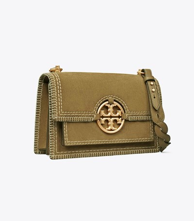 Tory Burch Miller Mocka Stitched Flap Axelväska Dam Khaki | WBYIK-9485
