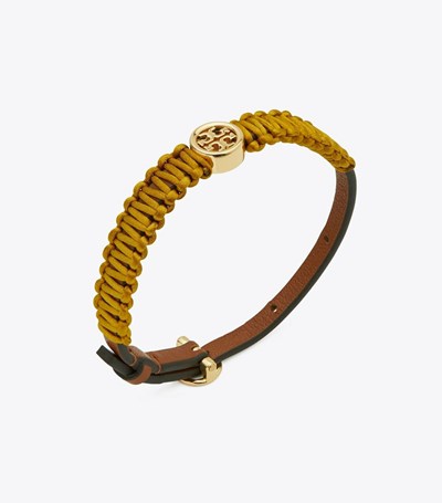 Tory Burch Miller Silk Läder Armband Dam Guld Gula | KHZGW-6905