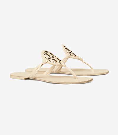 Tory Burch Miller Square-toe , Läder Sandaler Dam Grädde | YZENQ-2319