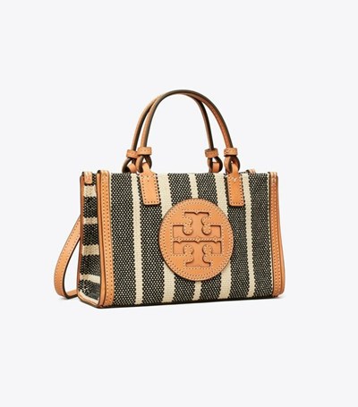 Tory Burch Mini Ella Randig Canvas Toteväska Dam Svarta Vita | FJQCS-0357