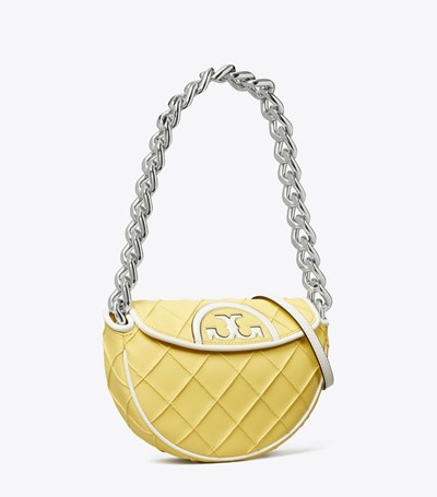 Tory Burch Mini Fleming Soft Lack Border Crossbody Väska Dam Citron Vita | PSTIC-1876