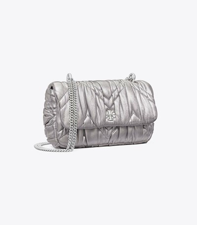 Tory Burch Mini Kira Metallic Diamond Ruched Flap Crossbody Väska Dam Silver | RBNEQ-0412