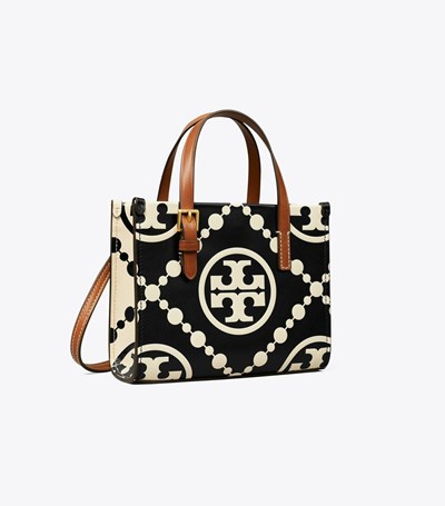 Tory Burch Mini T Monogram Contrast Embossed Square Tote Crossbody Väska Dam Svarta | IBDWE-7681