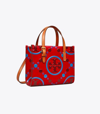 Tory Burch Mini T Monogram Contrast Embossed Square Toteväska Dam Röda | IXKYU-0165