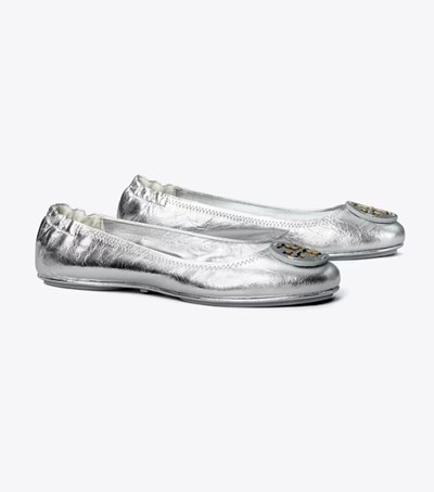 Tory Burch Minnie Travel Platta Skor Dam Silver | PXVMU-4206