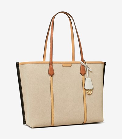 Tory Burch Perry Canvas Triple-compartment Toteväska Dam Beige Olika Färger | VAIGY-2968