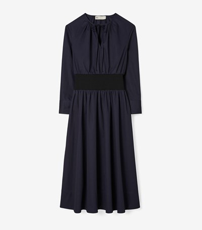 Tory Burch Poplin Knit-waist Klänning Dam Marinblå | NFLOJ-2367