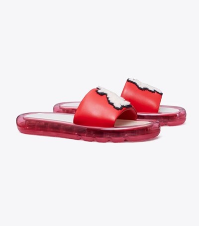 Tory Burch Rabbit Bubble Jelly Badtofflor Dam Röda | BJCTR-7203