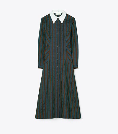 Tory Burch Randig Lätta Canvas Klänning Dam Marinblå | YJQDS-0869