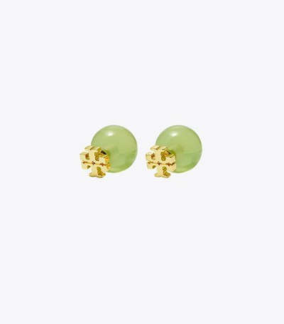 Tory Burch Resin Logo Double-stud Örhängen Dam Guld Gröna | MOQES-3284