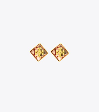 Tory Burch Resin Logo Stud Örhängen Dam Guld Rosa | NXFMZ-7109